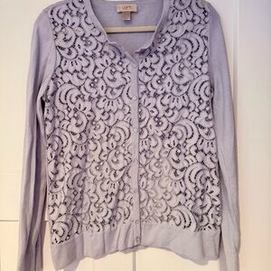 Loft Button Women Blue-Gray Lace Cardigan Sweater Size L